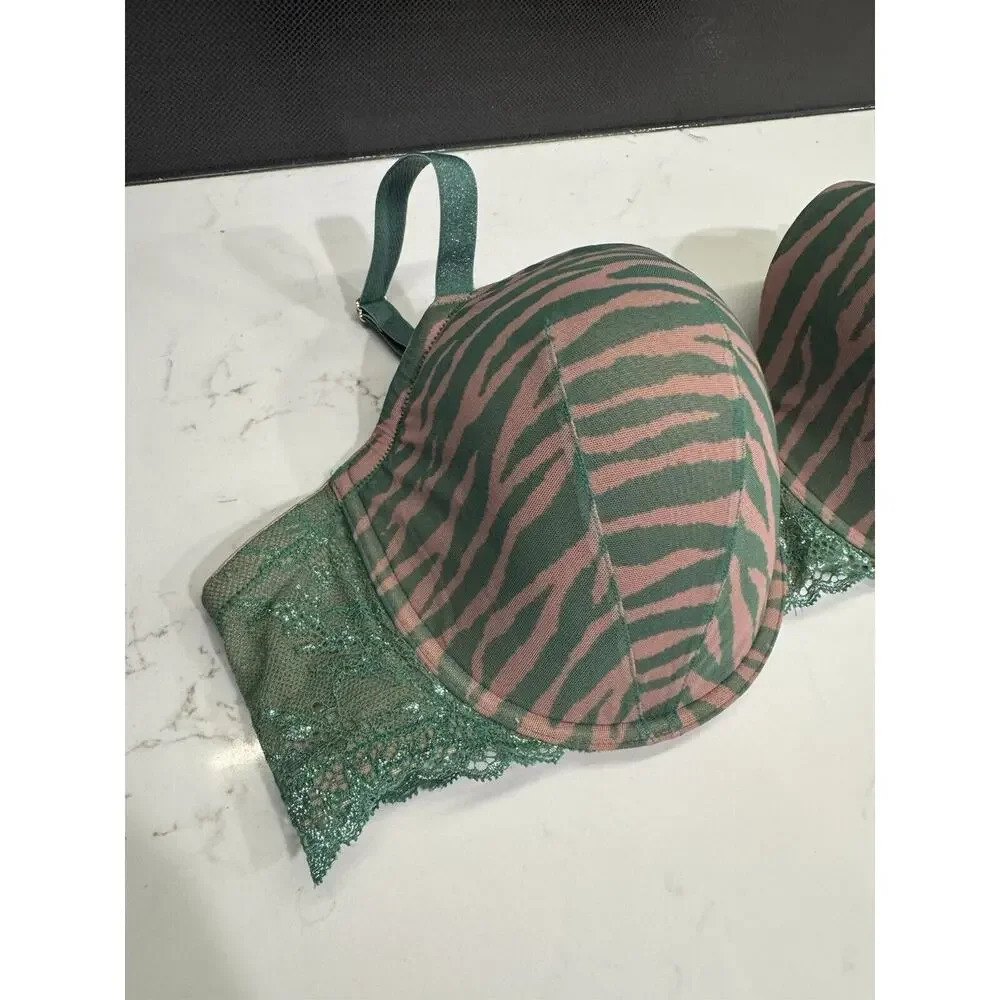 THRIDLOVE zebra print lace Demi green tan bra 42C Glitter - Picture 2 of 6